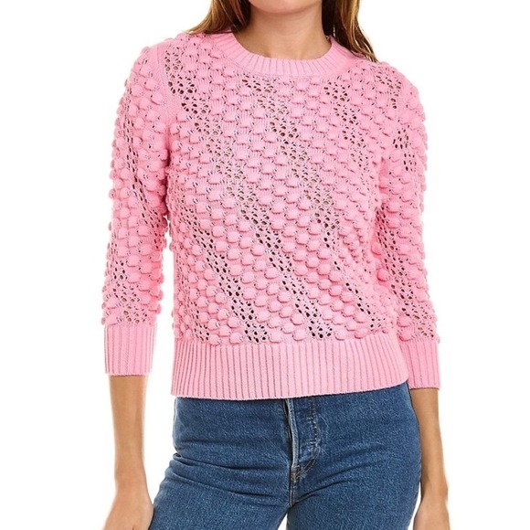 FORTE CASHMERE size medium pink bubble sweater 3/4 sleeves wear tank under NWT - Picture 8 of 9